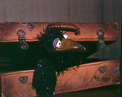 Puppenbau-Rabe Rudi in dem Koffer,Siebenstein,ZDF